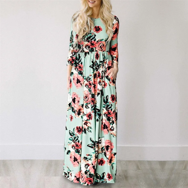 Amy Fashion - Floral Evening Party Plus Size Vestidos Maxi Dress Trendy V-Neck Maxi Dress