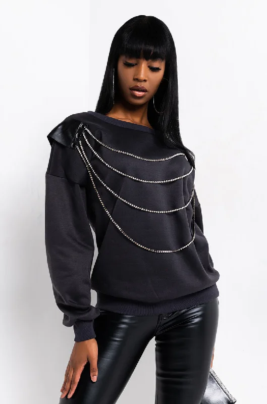 ARLO CHAIN DETAIL SWEATSHIRT Hoodie with Hem Lace Feminine Delicate