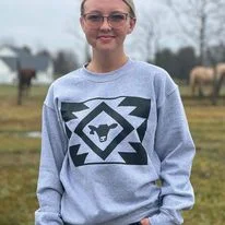 Aztec Cow Sweatshirt Hoodie with Mock Neck Collared Structured