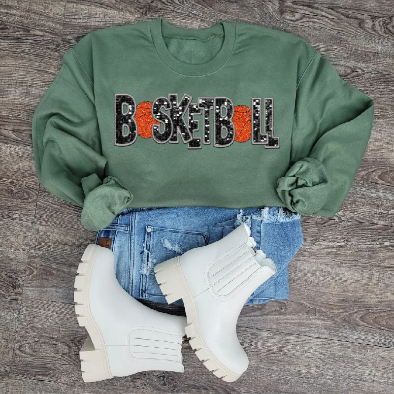 Hazel Blues® | Basketball Faux Chenille Sequin Patches Sweatshirt: Black Hoodie with Hem Raw Edge Edgy Unfinished Hazel Blues® | Basketball Faux Chenille Sequin Patches Sweatshirt: Black Hoodie with Hem Raw Edge Edgy Unfinished