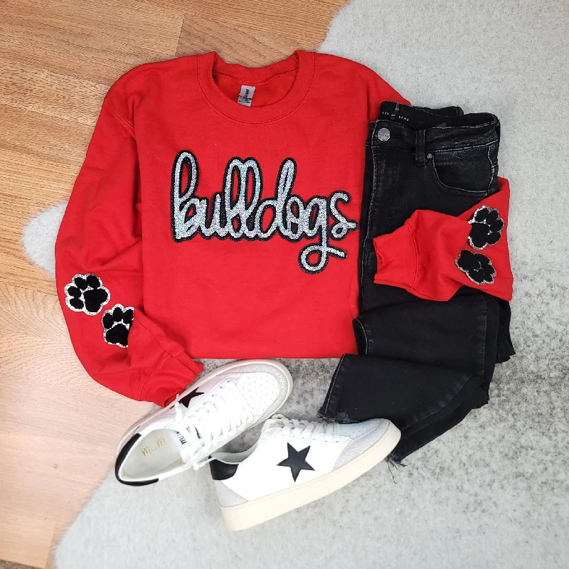 Hazel Blues® |  Bulldog Script Sequin Patch Sweatshirt Hoodie with Set-In Sleeves Structured Classic