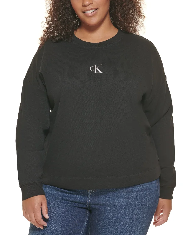 Calvin Klein Jeans Trendy Plus Size Logo Long Sleeve Sweatshirt Hoodie with Toggle Buttons Decorative Unique