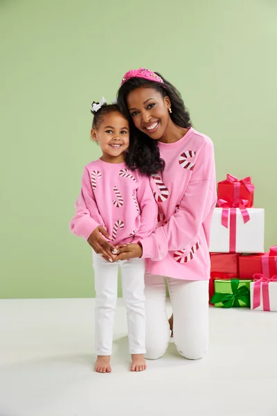 Candy Cane Sparkle Mom & Me Sweatshirt - Mud Pie Hoodie Jacket Zipper Layering