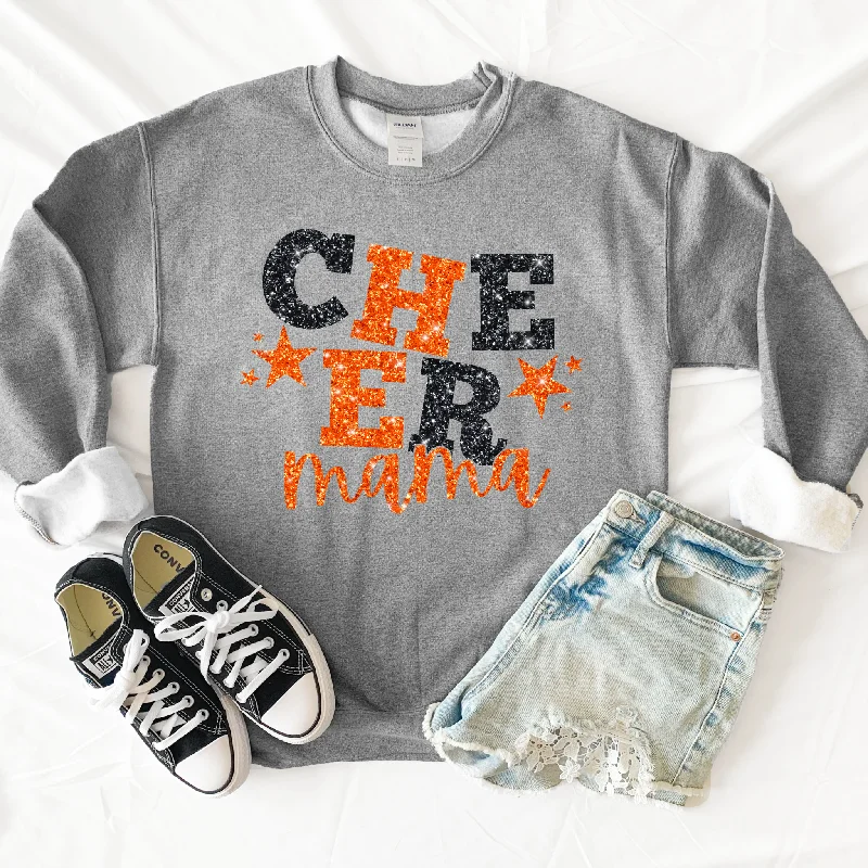 Hazel Blues® |  Cheer Mama Glitter Graphic Sweatshirt Hoodie with Side Slits Relaxed Casual