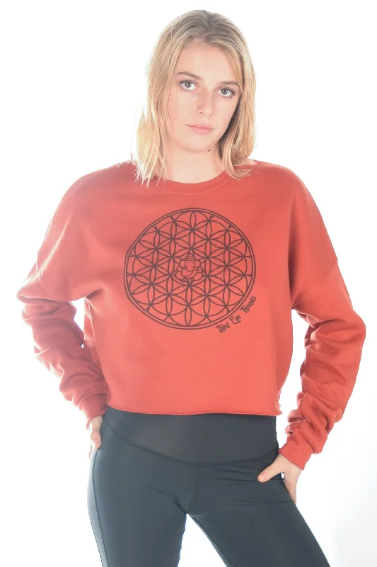 Flower Of Life Crop Hoodie Hoodie with Earth Tones Natural Calm