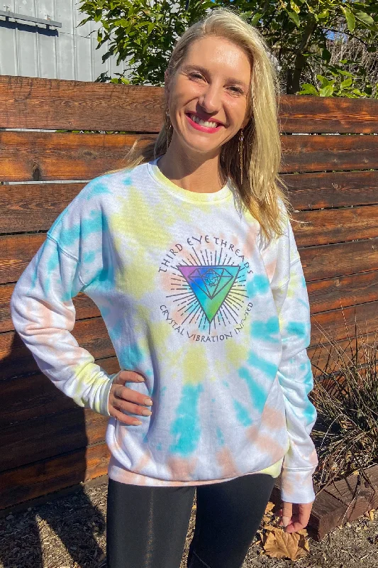 Oversized Crystal Vibrations Tie Dye Super Soft Sweatshirt Hoodie with Slit Hem Functional Movement