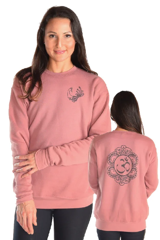 Drop Shoulder Fleece Sweatshirt with Henna Peacock Hoodie with Monochrome Minimalist Simple