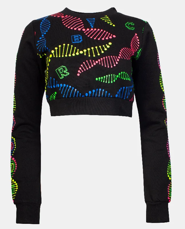 CROP AOP DNA SWEATSHIRT Hoodie with Longline Fit Extended Stylish