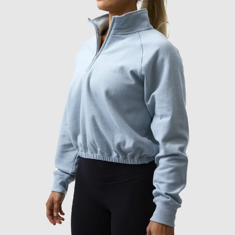 Free Spirit Cropped Sweatshirt (Powder Mist) Hoodie with Crew Neck Simple Timeless