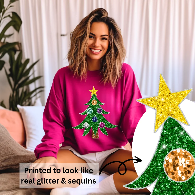Hazel Blues® | Glitter Christmas Tree Sweatshirt Zip Hoodie Drawstring Kangaroo Pocket Hazel Blues® | Glitter Christmas Tree Sweatshirt Zip Hoodie Drawstring Kangaroo Pocket