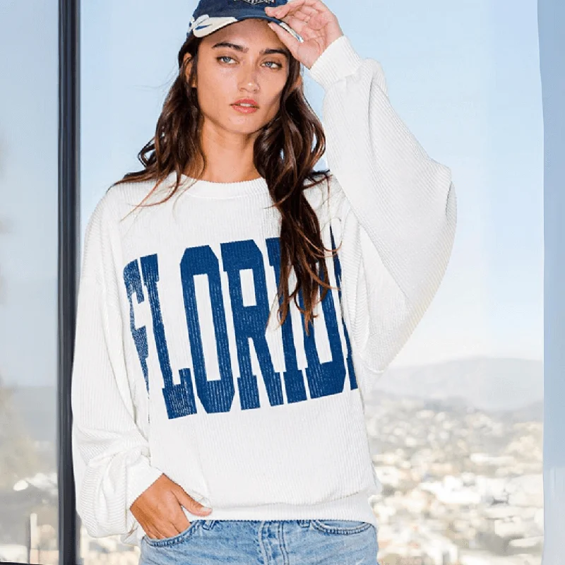 Graphic "FLORIDA" Oversized Sweatshirt Made in USA Hoodie with Lace Feminine Delicate