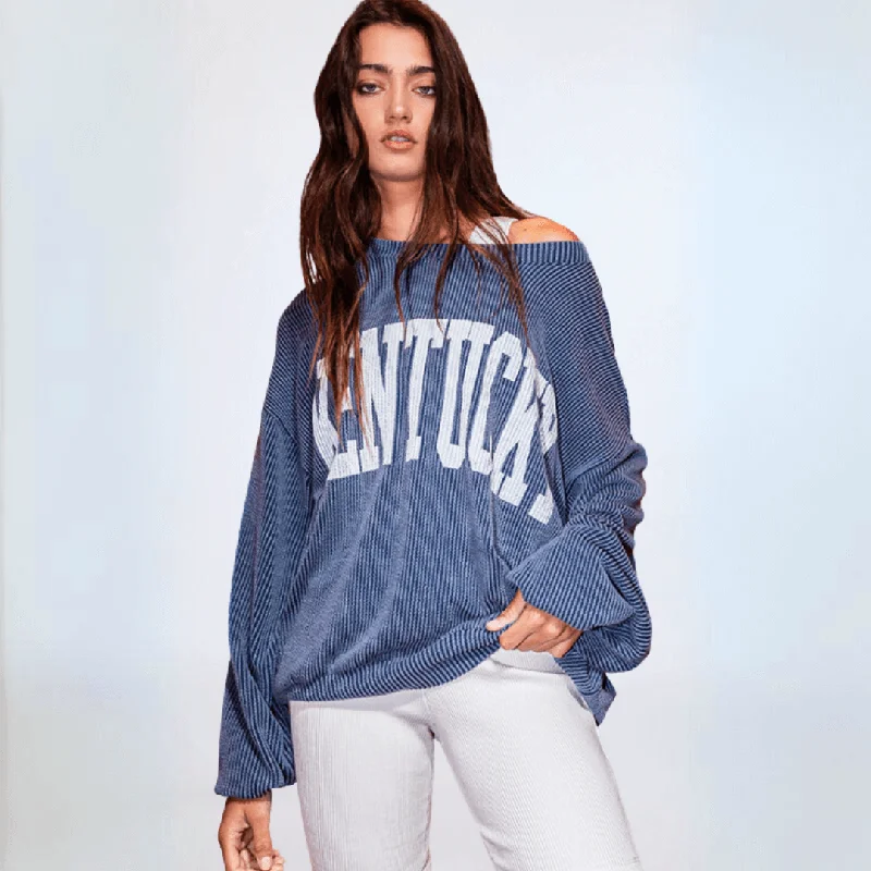 Graphic "KENTUCKY" Oversized Sweatshirt Made in USA Hoodie with Elastic Cuffs Stretchable Comfortable