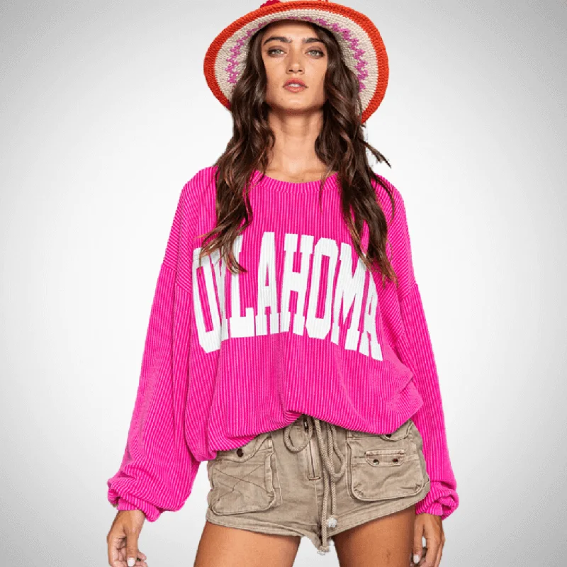 Graphic "OKLAHOMA" Oversized Sweatshirt Made in USA Hoodie with Logo Branding Identity