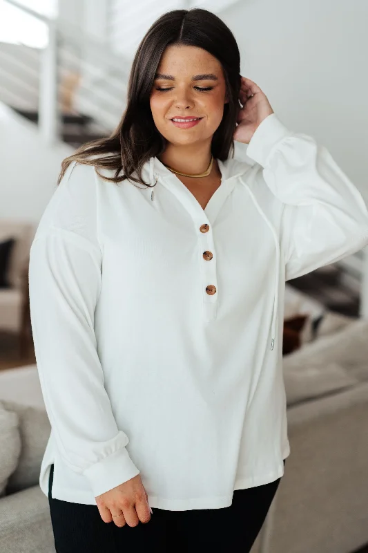 Hazel Blues® | Happier Now Henley Hoodie in Ivory Hoodie with Cuffed Sleeves Snug Secure Hazel Blues® | Happier Now Henley Hoodie in Ivory Hoodie with Cuffed Sleeves Snug Secure