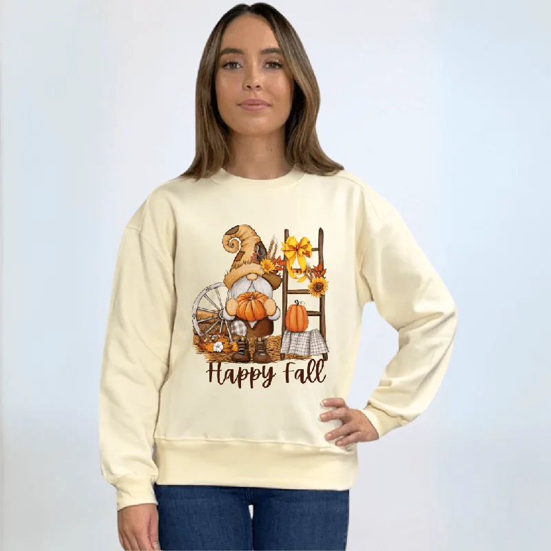 Happy Fall Graphic Sweatshirt Made in USA Hoodie with Hem Drawcord Adjustable Customizable