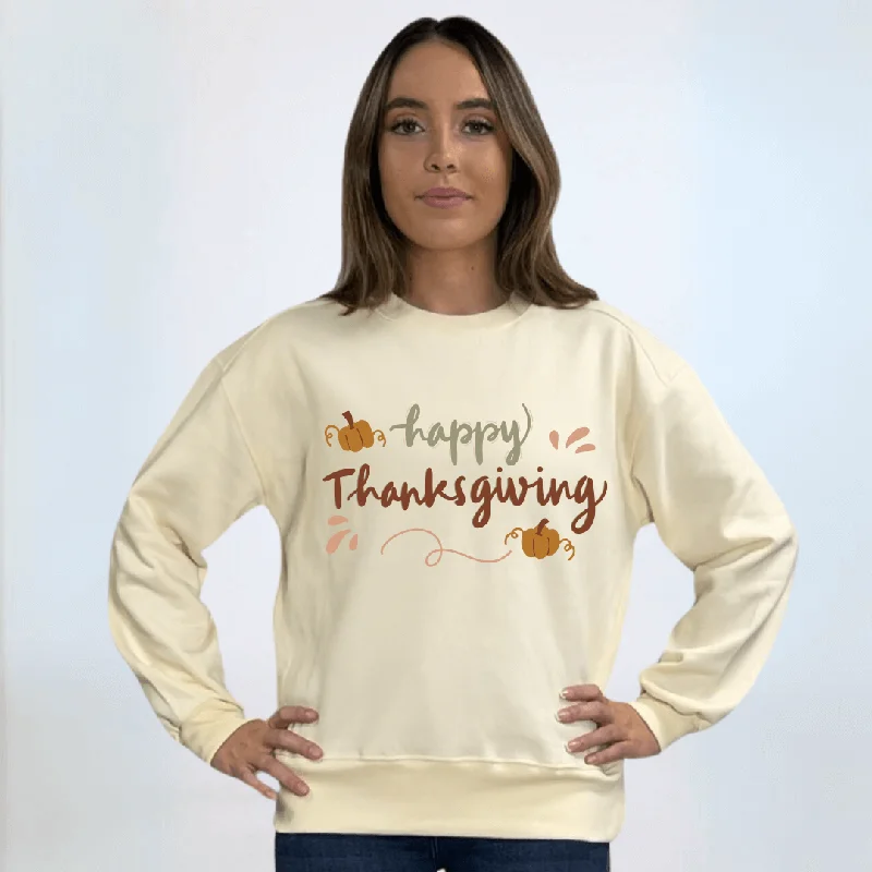 Happy Thanksgiving Sweatshirt Made in USA Hoodie with Hidden Zipper Minimalist Clean