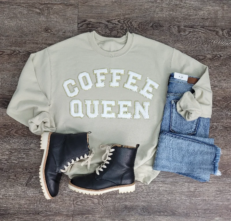 Hazel Blues® | Coffee Queen Chenille Patch Sweatshirt Hoodie with Fur Luxurious Winter Hazel Blues® | Coffee Queen Chenille Patch Sweatshirt Hoodie with Fur Luxurious Winter