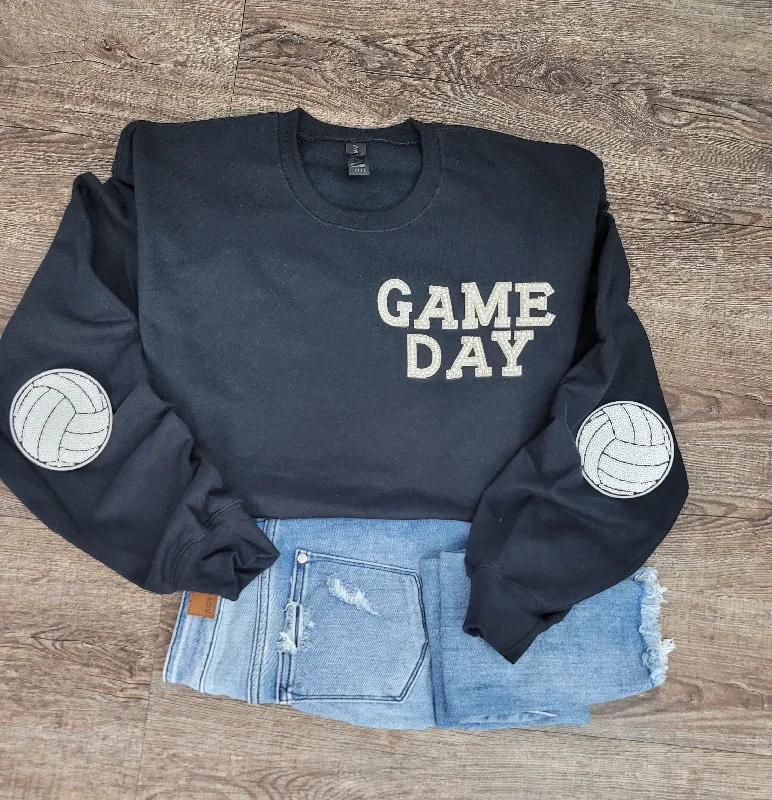 Hazel Blues® | Game Day Pearl w/Volleyball Patch Sweatshirt Hoodie with Crew Neck Simple Timeless Hazel Blues® | Game Day Pearl w/Volleyball Patch Sweatshirt Hoodie with Crew Neck Simple Timeless