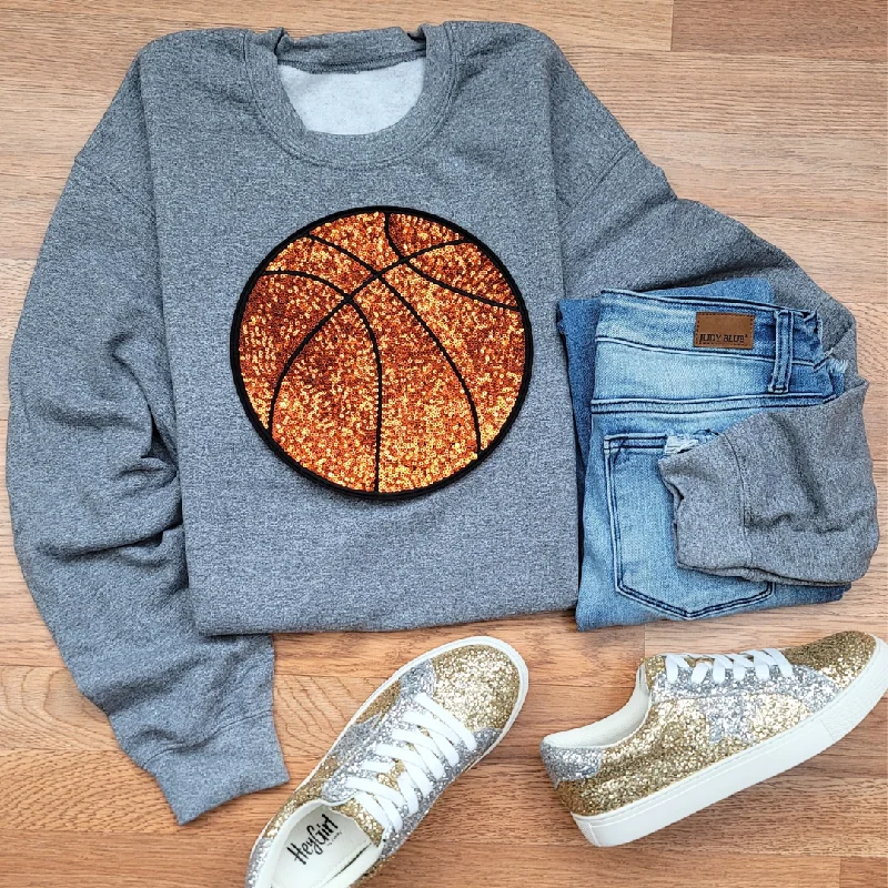 Hazel Blues® |  Large Basketball Sequin Patch Sweatshirt Hoodie with Applique Textured Unique