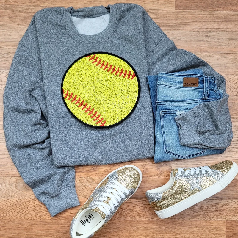 Hazel Blues® |  Large Softball Sequin Patch Sweatshirt Hoodie with Lace Feminine Delicate