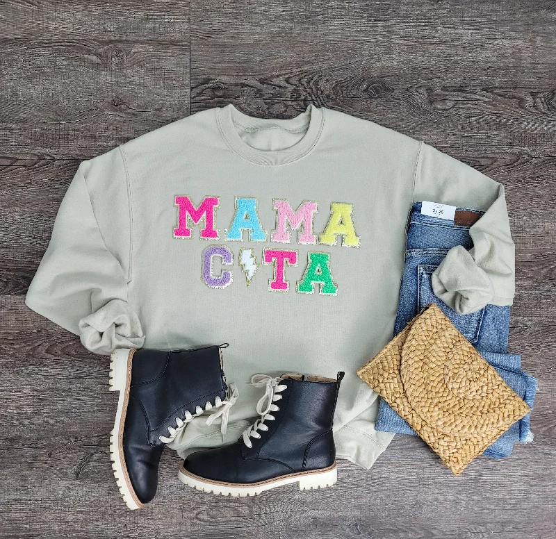 Hazel Blues® | Mama C⚡️ta Chenille Patch Sweatshirt Hoodie with Drawcord Adjustable Secure Hazel Blues® | Mama C⚡️ta Chenille Patch Sweatshirt Hoodie with Drawcord Adjustable Secure
