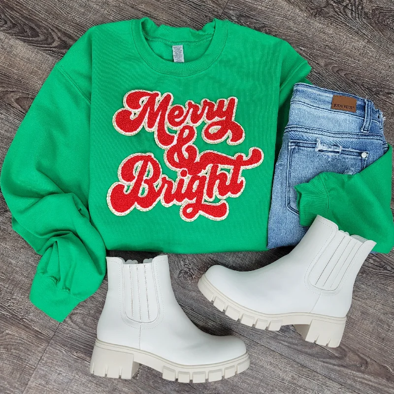 Hazel Blues® | Merry & Bright Chenille Patch Sweatshirt: RED Hoodie with Ribbed Hem Stretchable Secure Hazel Blues® | Merry & Bright Chenille Patch Sweatshirt: RED Hoodie with Ribbed Hem Stretchable Secure