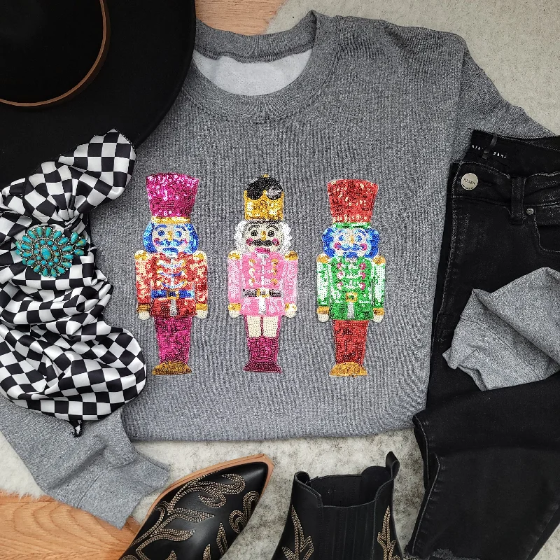 Hazel Blues® |  Sequin Nutcrackers Patch Sweatshirt Hoodie with Half-Zip Sporty Casual