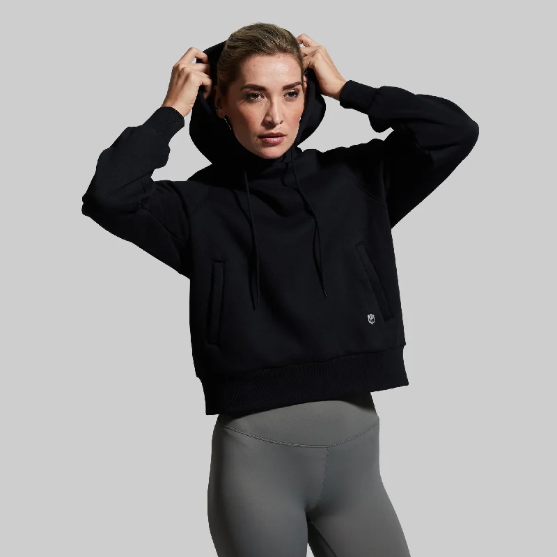 In Your Element Fleece Lined Hoodie (Black) Hoodie with Mock Neck Collared Structured