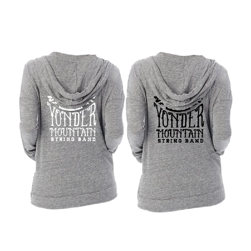 Ladies Mountain Logo Hoodie - Grey Hoodie with Double Zipper Versatile Adjustable