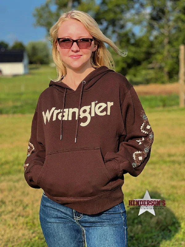 Ladies Wrangler Retro Aztec Hoodie Hoodie with Raw Hem Edgy Unfinished