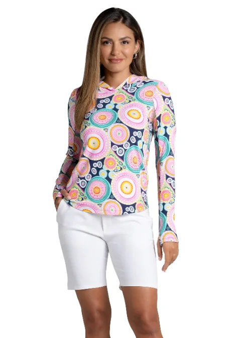 Leona Print Long Sleeve Hoody – 16933 Hoodie with Mock Neck Collared Structured