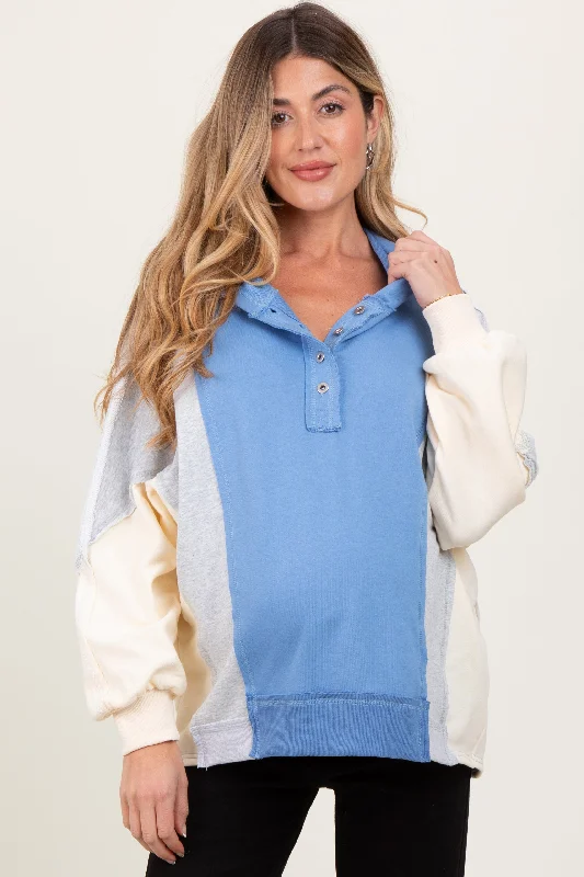 Light Blue Colorblock Dolman Sleeve Maternity Hoodie Hoodie Dress Longline Feminine