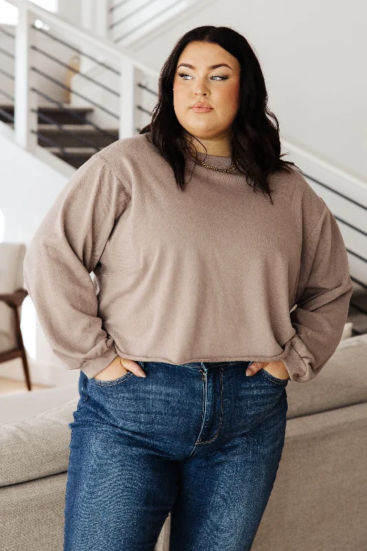Hazel Blues® | Lounge A Lot Cut Off Sweatshirt in Mocha Hoodie with Hidden Zipper Minimalist Clean Hazel Blues® | Lounge A Lot Cut Off Sweatshirt in Mocha Hoodie with Hidden Zipper Minimalist Clean