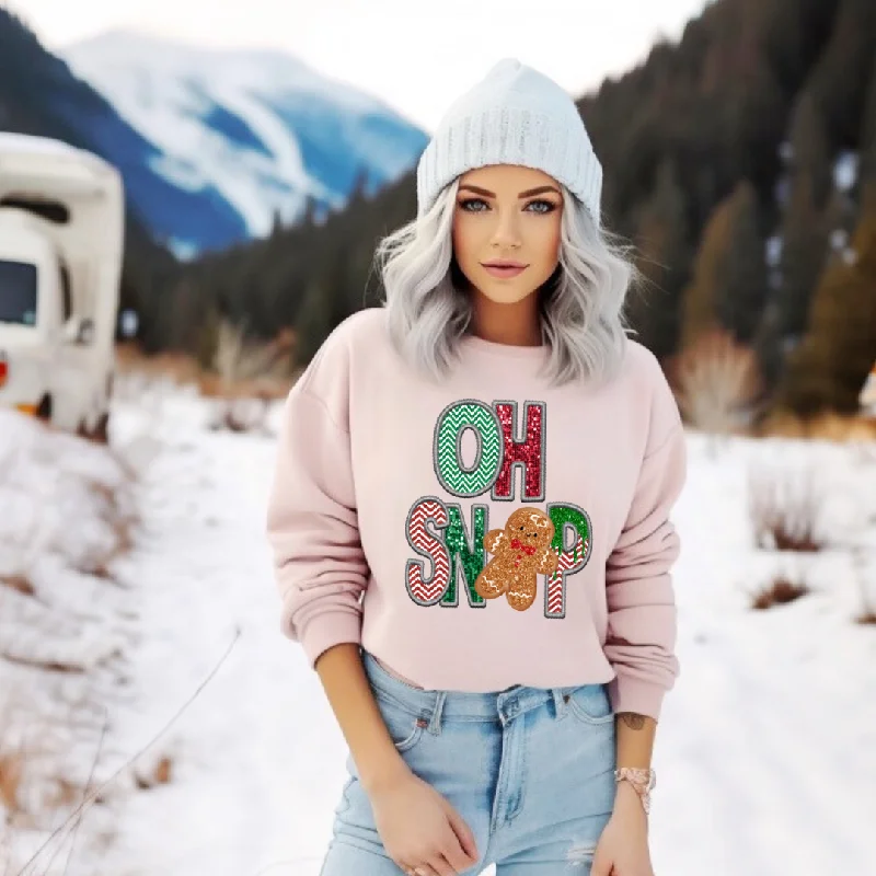 Hazel Blues® |  OH SNAP Faux Glitter Chenille Graphic Sweatshirt Hoodie with Thumb Holes Functional Cozy