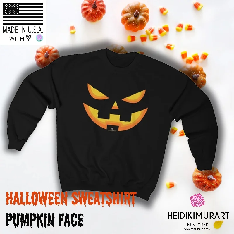 Orange Smiling Pumpkin Face Unisex Heavy Blend Designer Crewneck Sweatshirt Hoodie with Velcro Closure Adjustable Secure