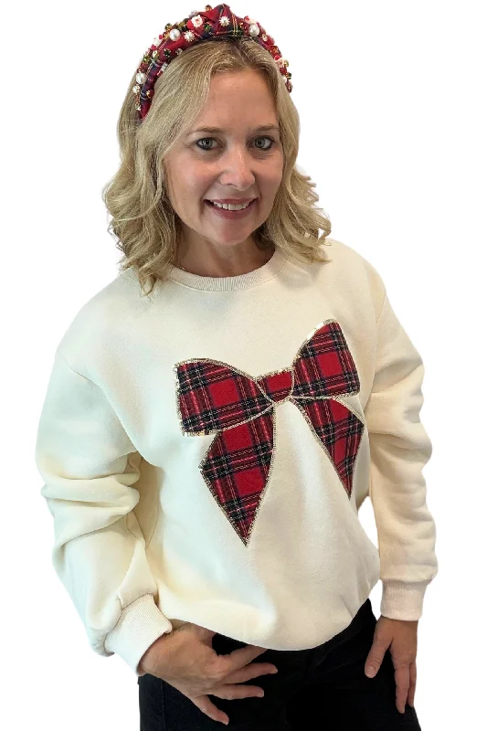 Plaid Bow Sweatshirt Hoodie Sweatshirt Pullover