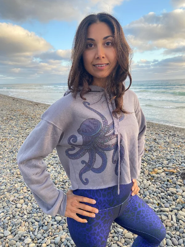 Purple Octopus Crop Hoodie Hoodie with Rhinestones Sparkly Elegant