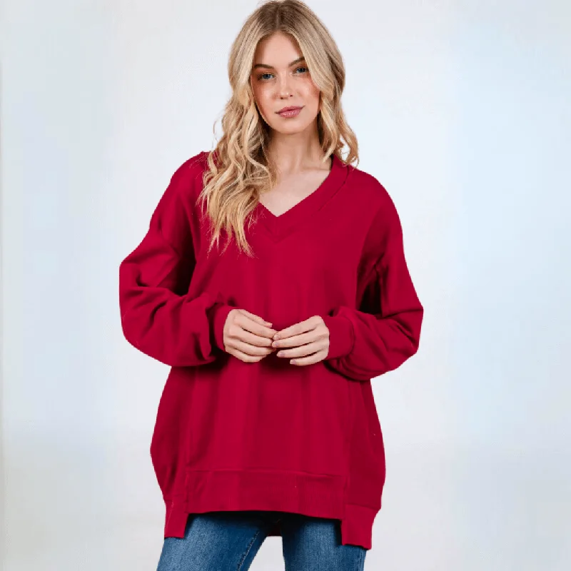 Relax in Red Oversized Sweatshirt Made in USA Hoodie with Batwing Sleeves Loose Dramatic