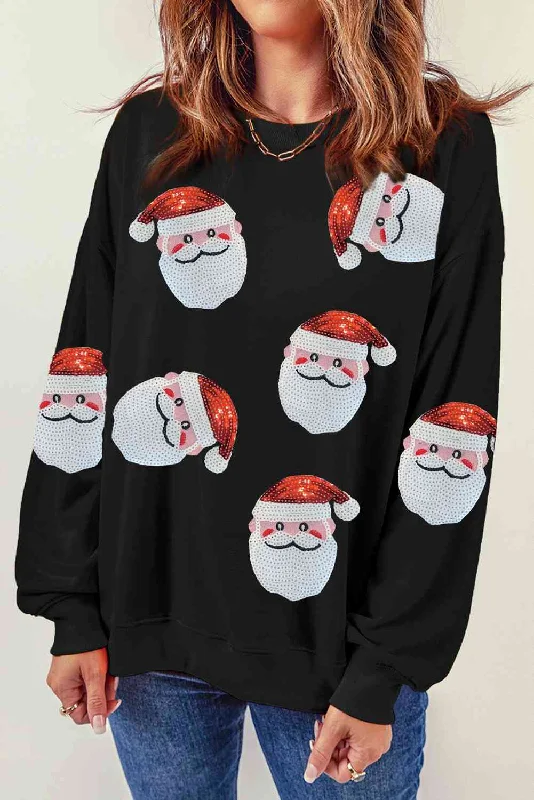 Hazel Blues® | Sequin Santa Patch Round Neck Sweatshirt Hoodie with Bell Sleeves Flared Feminine Hazel Blues® | Sequin Santa Patch Round Neck Sweatshirt Hoodie with Bell Sleeves Flared Feminine