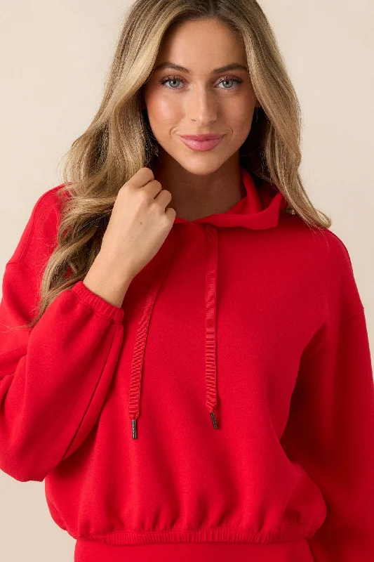 SPANX® AirEssentials Red Cinched Cropped Hoodie Hoodie with Slim Fit Tailored Modern