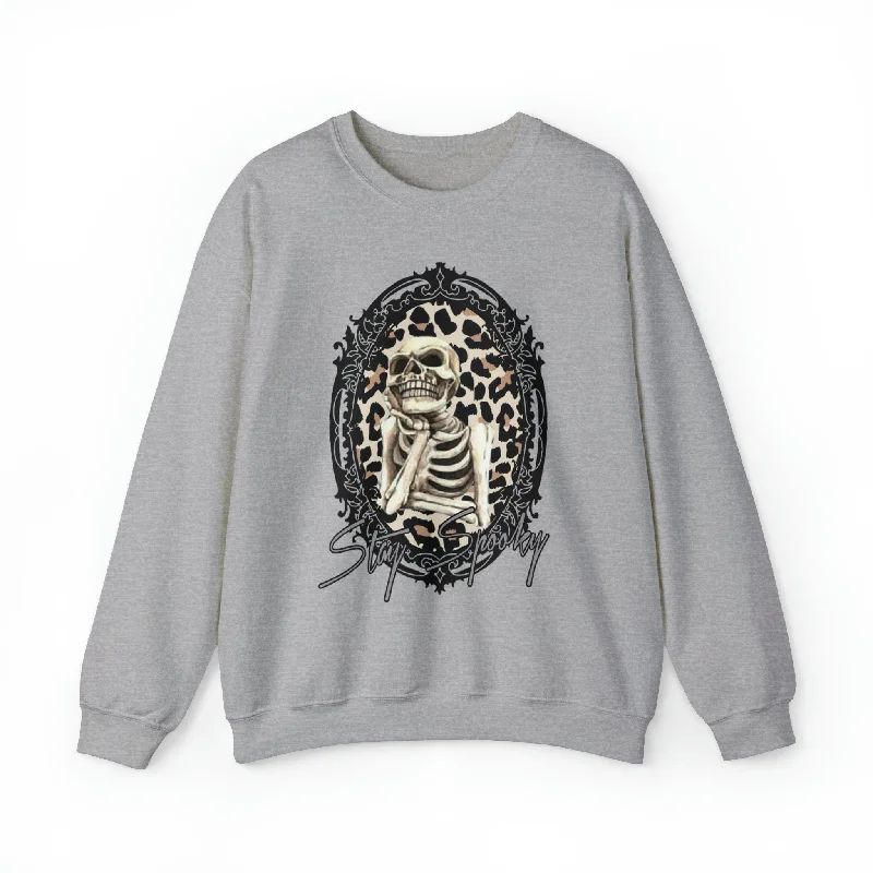 Hazel Blues® | Stay Spooky Graphic Crewneck Sweatshirt Hoodie with Hem Frayed Vintage Worn Hazel Blues® | Stay Spooky Graphic Crewneck Sweatshirt Hoodie with Hem Frayed Vintage Worn