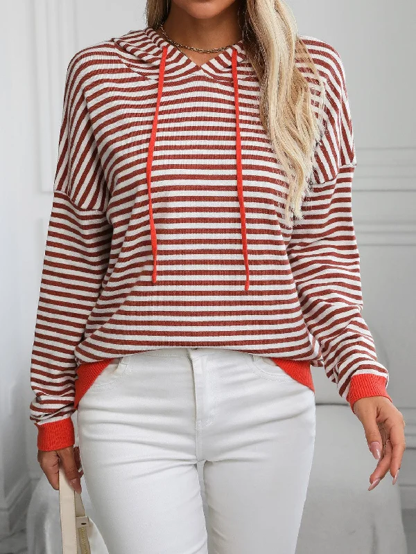 Striped Hooded Knit Top in 6 Colors Hoodie with Turtle Neck Cozy Winter