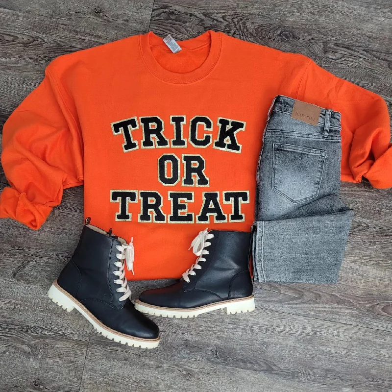 Hazel Blues® | Trick or Treat Chenille Patch Sweatshirt Hoodie with Longline Fit Extended Stylish Hazel Blues® | Trick or Treat Chenille Patch Sweatshirt Hoodie with Longline Fit Extended Stylish