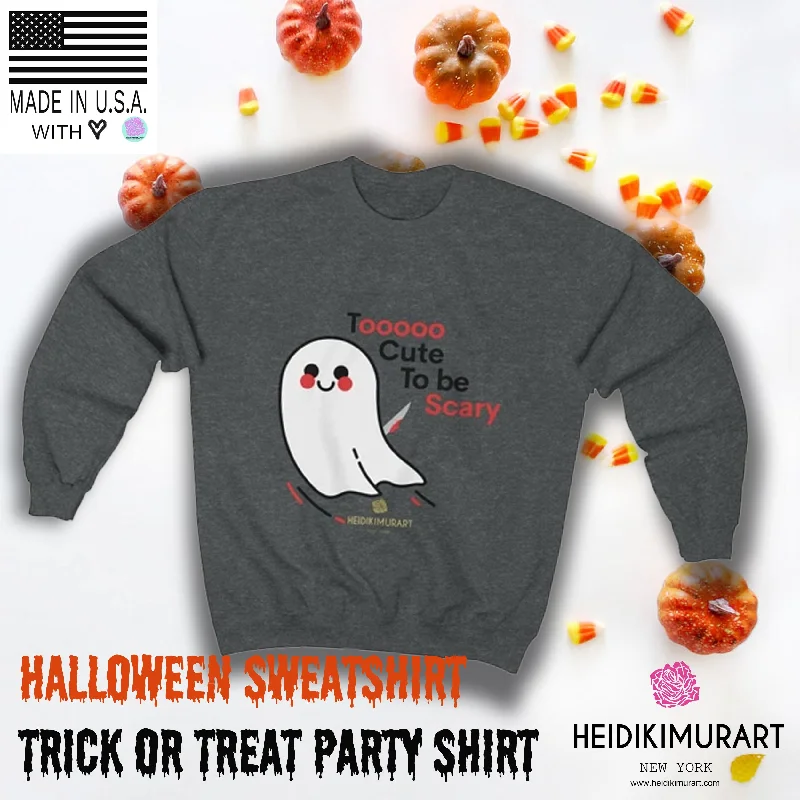 Cute Friendly White Ghost Halloween Party Shirt Unisex Crewneck Sweatshirt-Made in USA Hoodie with Cuffed Sleeves Snug Secure