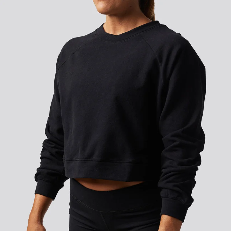 Unmatched Cropped Crew Sweatshirt (Black) Hoodie with Pattern Geometric Abstract