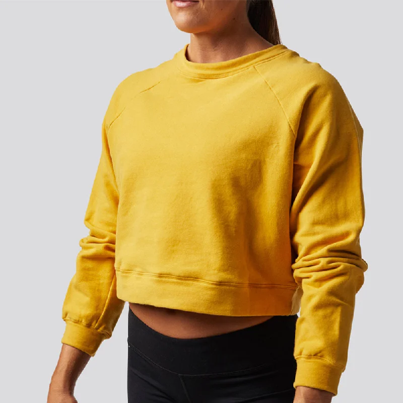 Unmatched Cropped Crew Sweatshirt (Mustard) Hoodie with Color Block Contrast Stylish