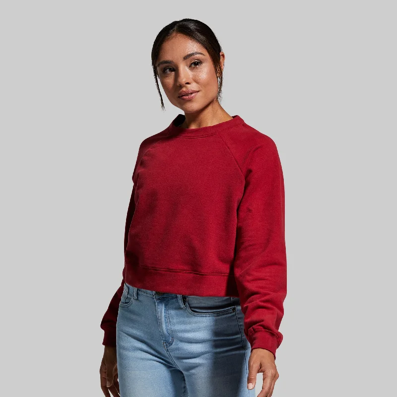 Unmatched Cropped Crew Sweatshirt (Wine) Hoodie with Applique Textured Unique