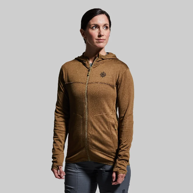 Women's Quiver Full Zip Hoodie (Coyote Brown) Hoodie with Toggle Buttons Decorative Unique