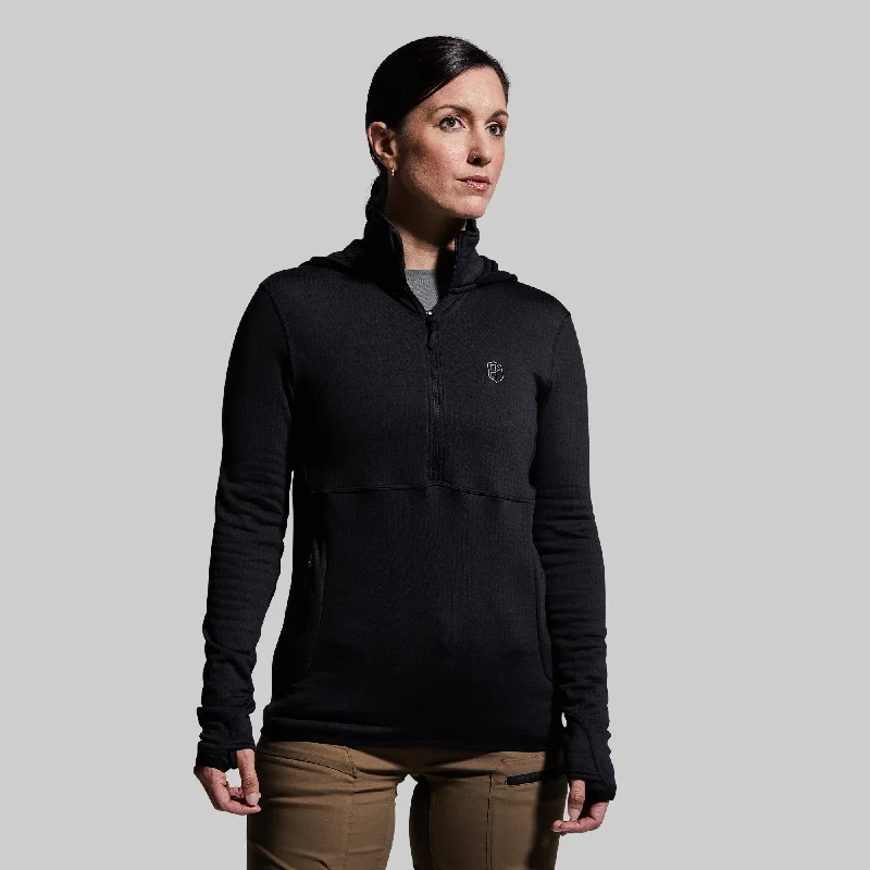 Women's Quiver Half Zip Hoodie (Black) Hoodie with Crew Neck Simple Timeless