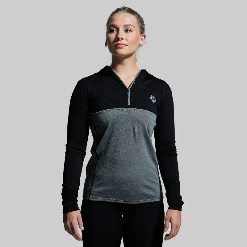 Women's Ridgeline Half Zip Hoodie (Black) Hoodie with Tied Waist Feminine Flattering